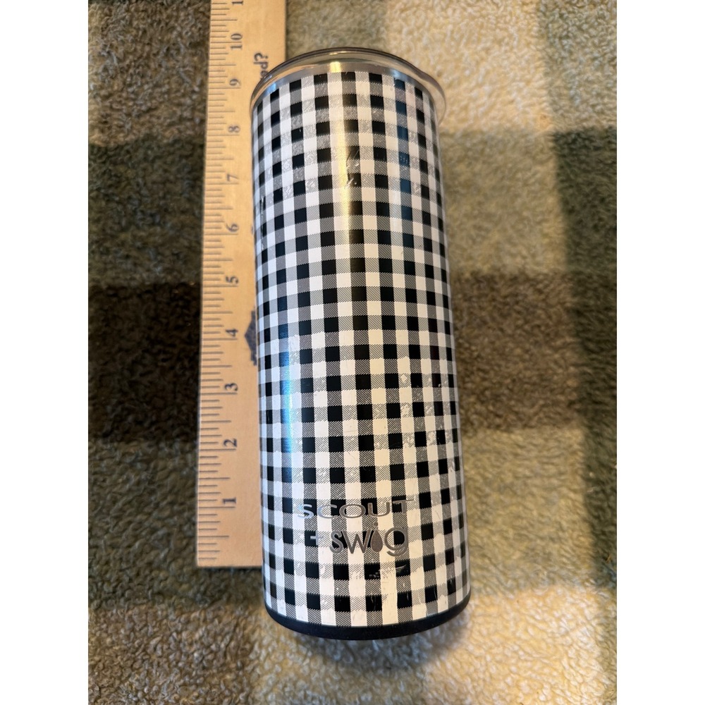 Swig Life x Scout Skinny Tumbler Black White Gingham insulated 20oz Mug